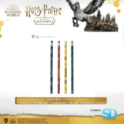 Famesbro Wizarding World Cinereplica: Stationery Set:Set 1 - 4 Pencils, 1 Notebook, 1 Sharpener, 1 Ruler - Hogwarts Houses