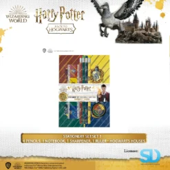 Famesbro Wizarding World Cinereplica: Stationery Set:Set 1 - 4 Pencils, 1 Notebook, 1 Sharpener, 1 Ruler - Hogwarts Houses
