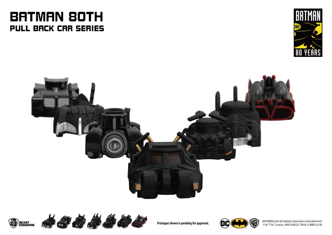 Beast Kingdom: Batman 80th Pull Back Car Series - Comes In 7 Collections (Year Series 1966, 1992, 1995, 1997, 2005, 2017) 7 Beast Kingdom: Batman 80th Pull Back Car Series - Comes In 7 Collections (Year Series 1966, 1992, 1995, 1997, 2005, 2017)